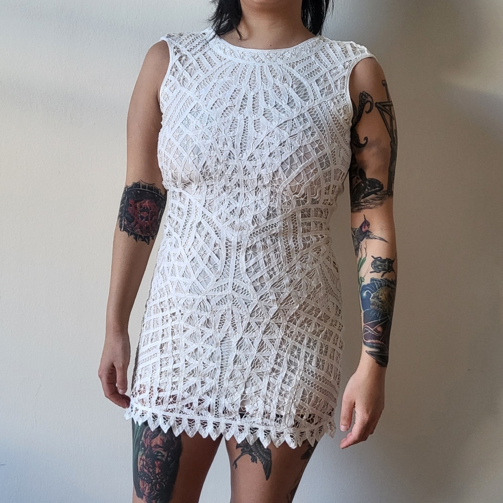 Sea New York white lace sheath mini dress silk lining